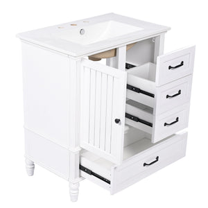 30" Bathroom Vanity With Sink, 3 Drawers, Adjustable Feet