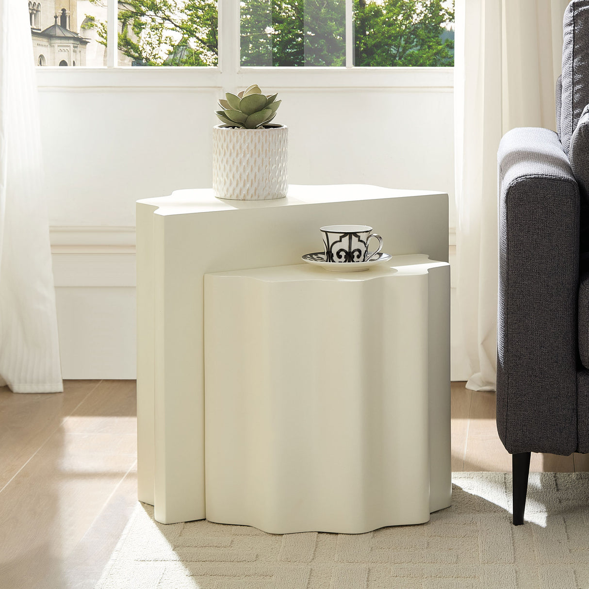 2PCS Set Side Table - Wavy Edges Design