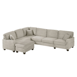 Upholstered U-Shaped Sectional Sofa With Movable Ottoman And Side Storage Pockets