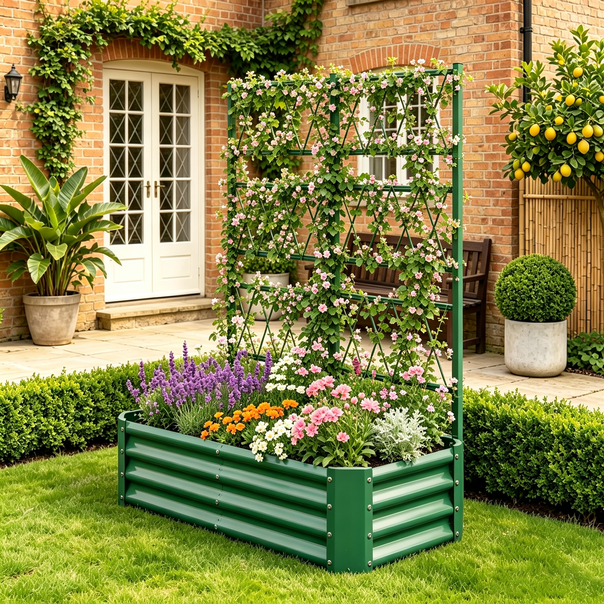 4x2x1FT Galvanized Raised Garden Bed with Arch Trellis