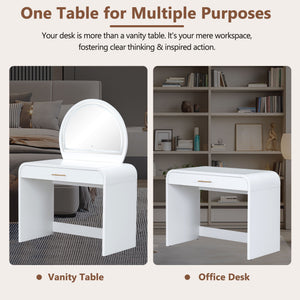 Makeup Vanity Table With Mirror Touch Screen Lighted Mirror, Dressing Table With Drawer For Bedroom - White
