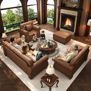 41.3" Upholstered Faux Leather Sofa with Nailhead Trim