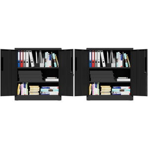 Heavy Duty Storage Cabinet With Lock, 2 Door File Cabinet With 2 Adjustable Shelves - Black