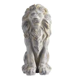 Outdoor Lion Statue with Antique Finish - Stone White