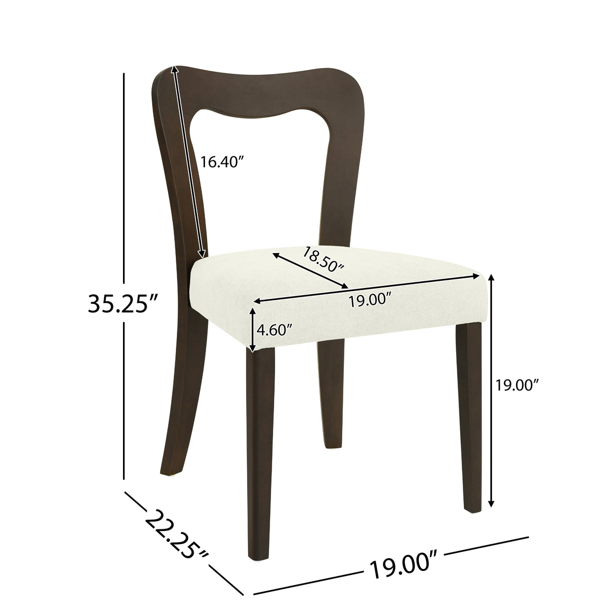 Dining Chair Without Arm Set of 2 (Dark Brown + Beige)