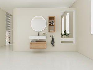 30-Inch Wall-Mounted Bathroom Vanity with Resin Sink and Side Cabinet