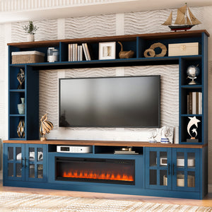 U-Can 95.5" Wall Unit Entertainment Center with Bookshelves