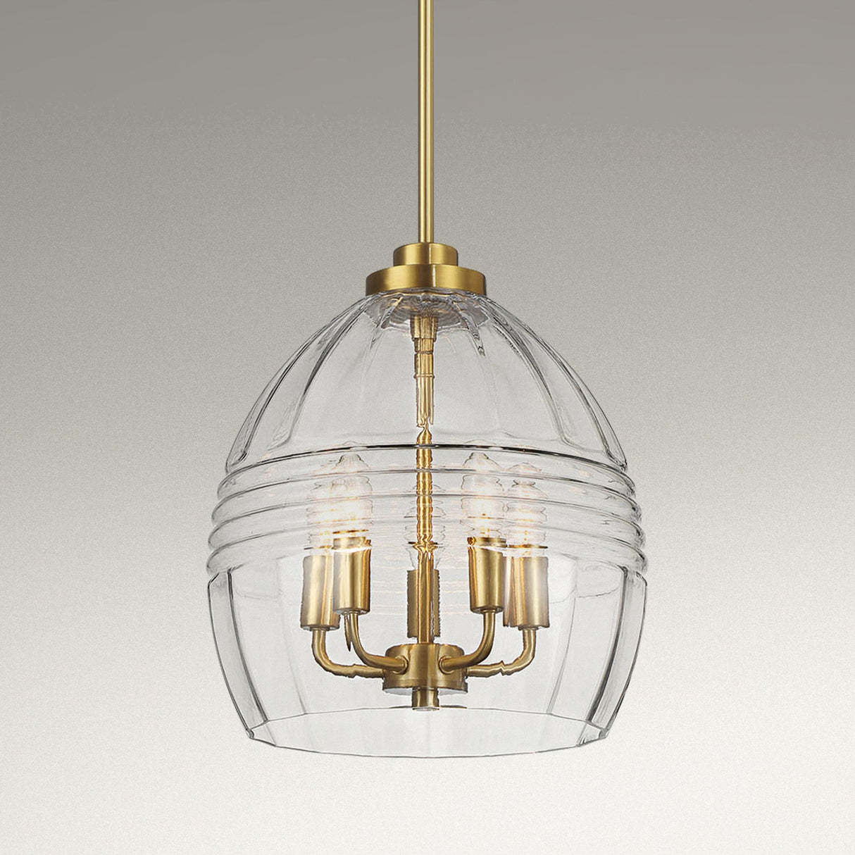Zen Five Pendant Chain Hanging Light with Clear Glass - Satin