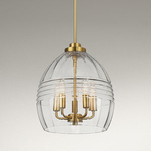 Zen Five Pendant Chain Hanging Light with Clear Glass - Satin