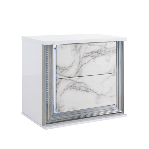 Moon - Marble Nightstand With LED - White
