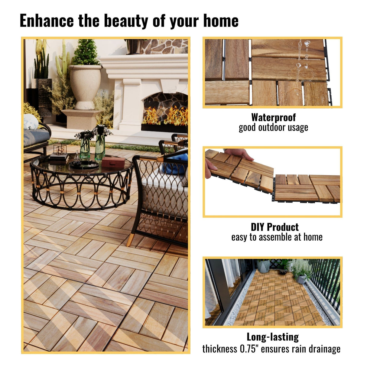12" X 12" Interlocking Deck Tiles Checker Pattern