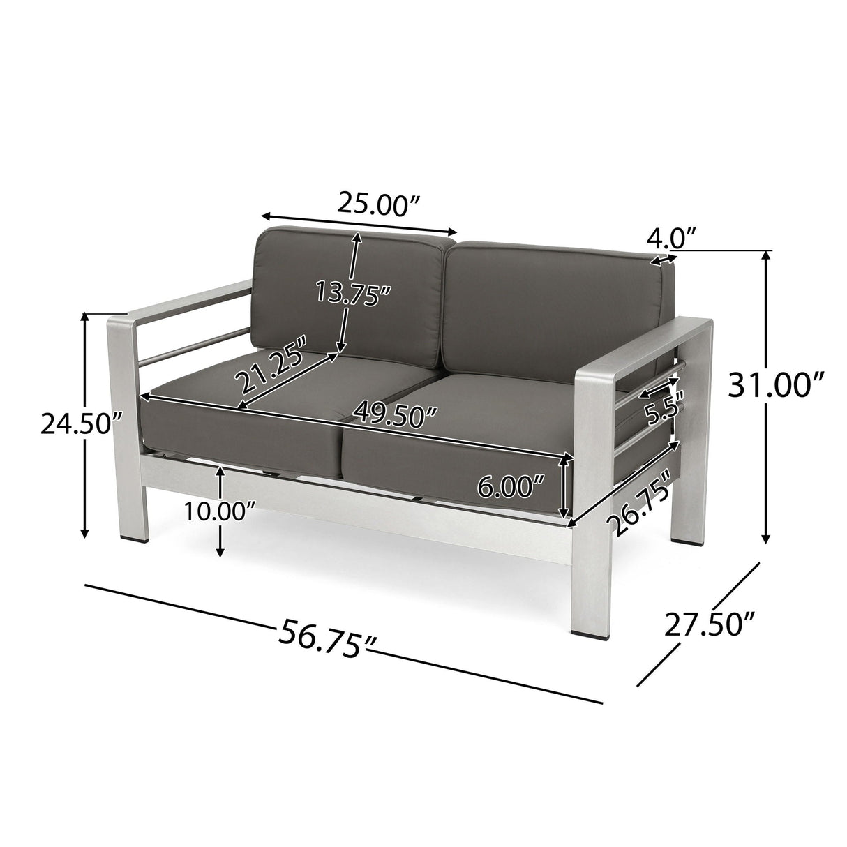 Outdoor Aluminum Loveseat With Cushion - Gray - Best Buy Furniture