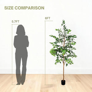 6Ft Artificial Ficus Tree With Natural Trunk In Pot For Indoor Home Office Decor - Green Leaves