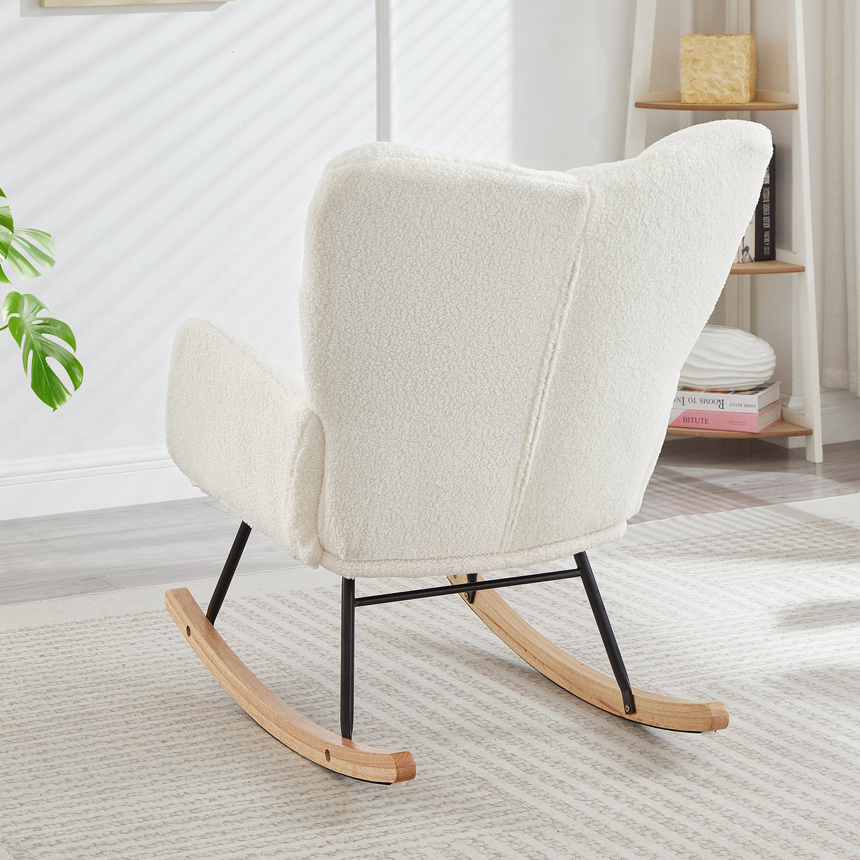 Glider Chair for Living Room Tufted Upholstered Teddy Fabric Rocking Chair