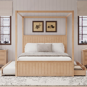 Canopy Platform Bed With Trundle And 3 Storage Drawers