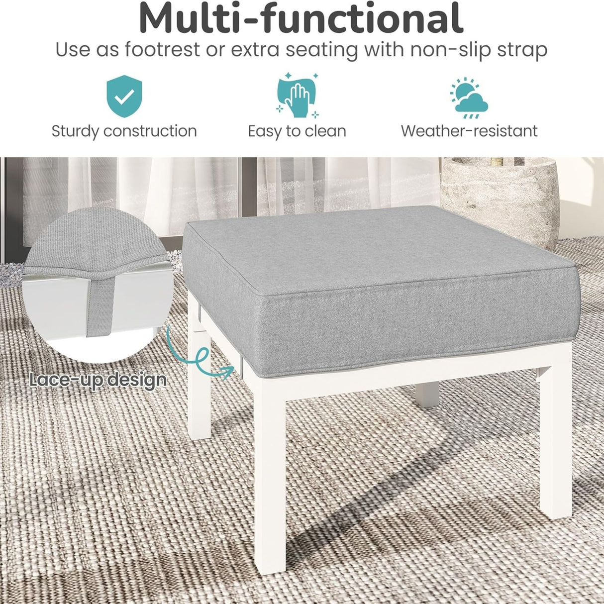 Patio Ottomans With Cushions, All-Weather Footrests (Set of 2)