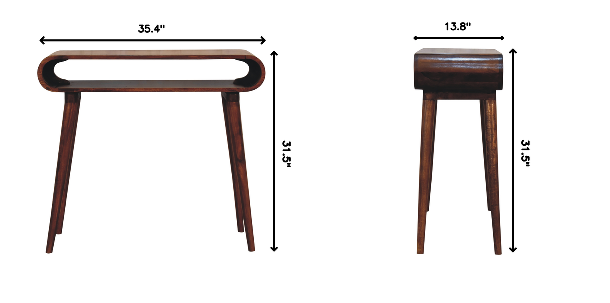 Solid Wood Amaya Nordic Style Console Table, Open Storage, Chestnut