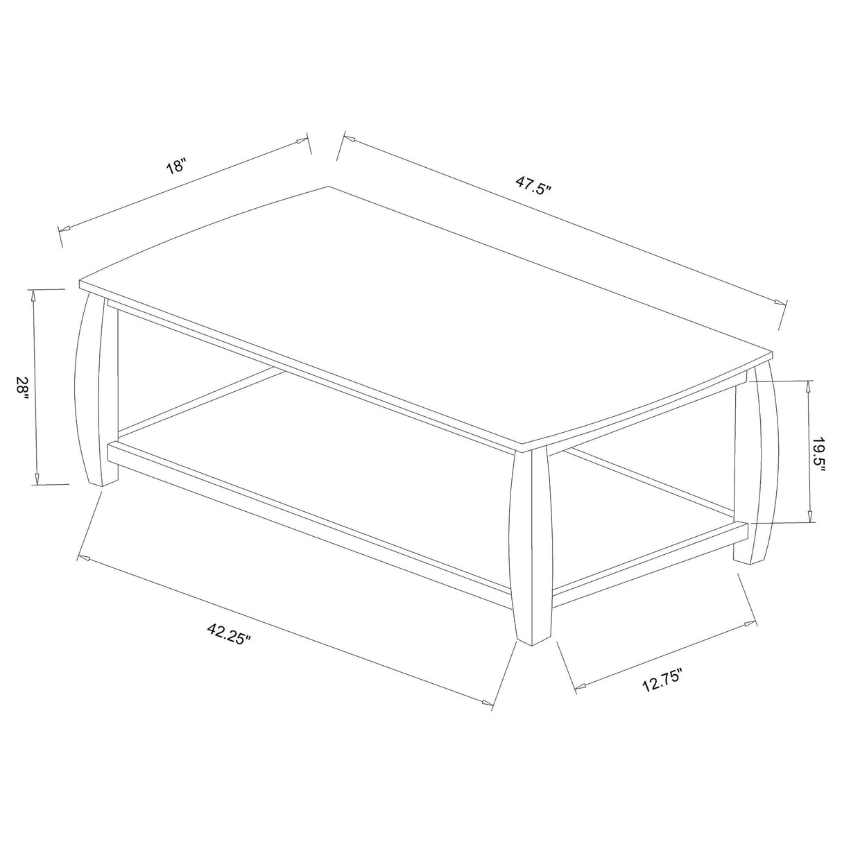 Rectangular Sofa Table With Double Shelf - Brown
