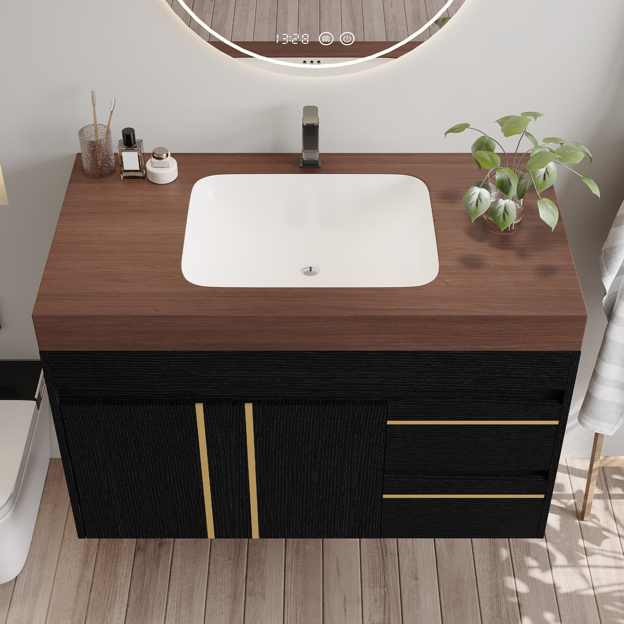 36" Floating Bathroom Vanity with Ceramic Sink and Faux Marble Top