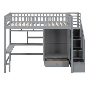 Loft Bed With Bookshelf, Drawers, Desk, And Wardrobe