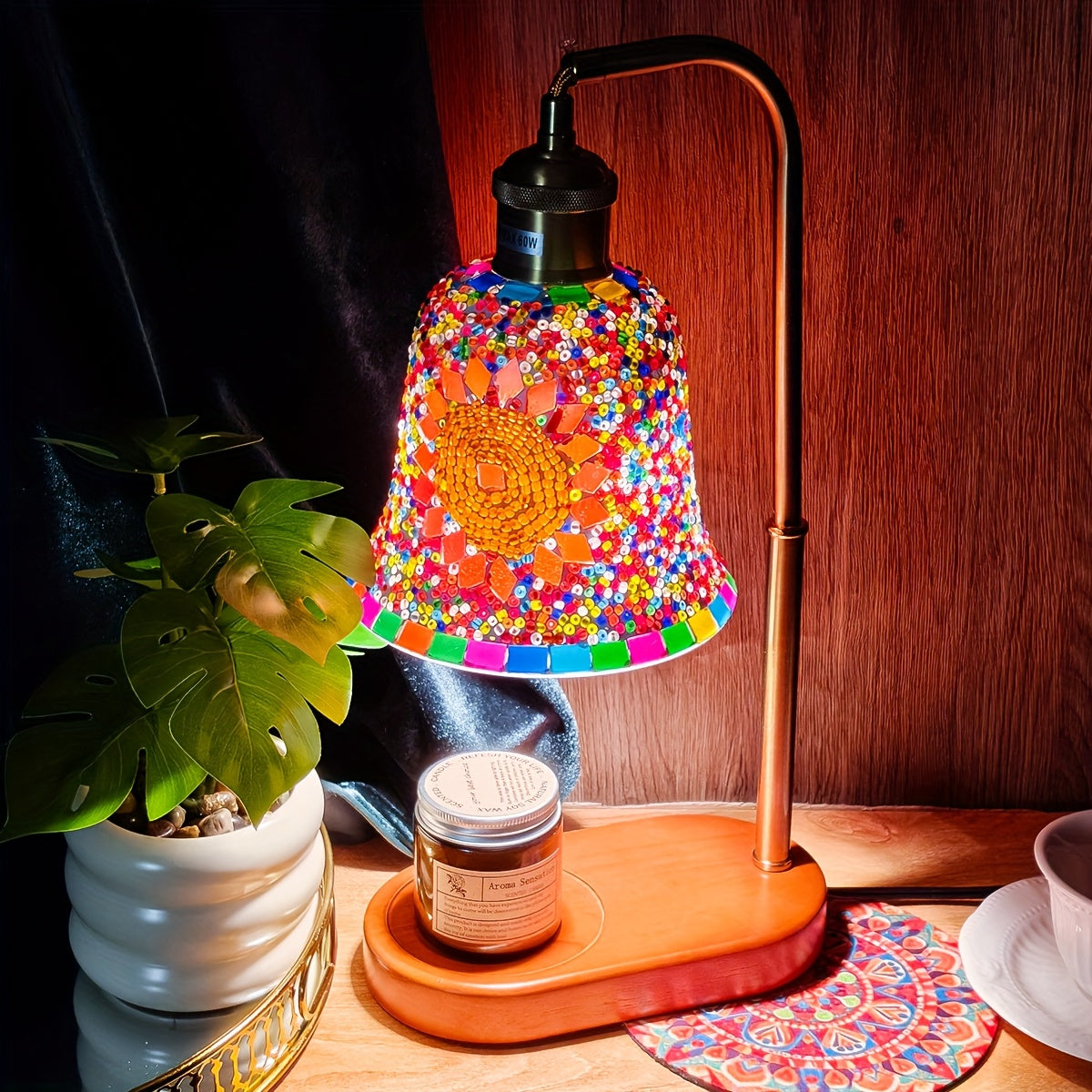 Turkish Mosaic Candle Lamp – Dimmable Glass Table Light for Bedroom & Holidays