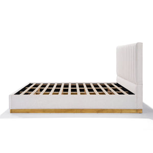 King Size Bed Frame With Linen Upholstery and Solid Wood Base