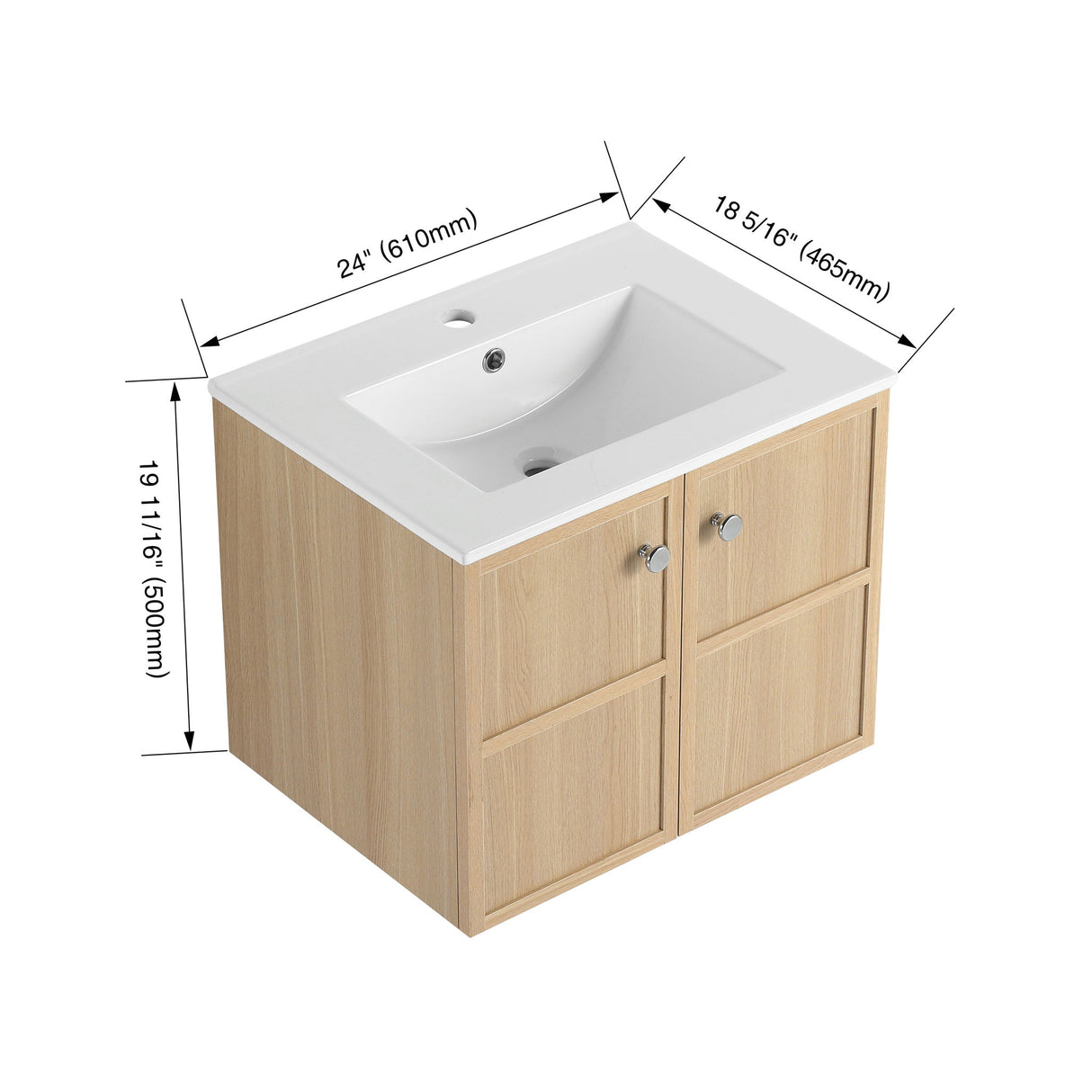 Wall Mounted Bathroom Vanity With Ceramic Sink And 2 Soft Closing Doors