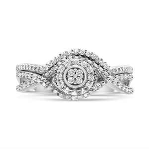 .925 Sterling Silver 1/6 Cttw Diamond Composite Halo and Split Shank Bridal Set Ring and Band  (I-J Color, I3 Clarity) - Size 7