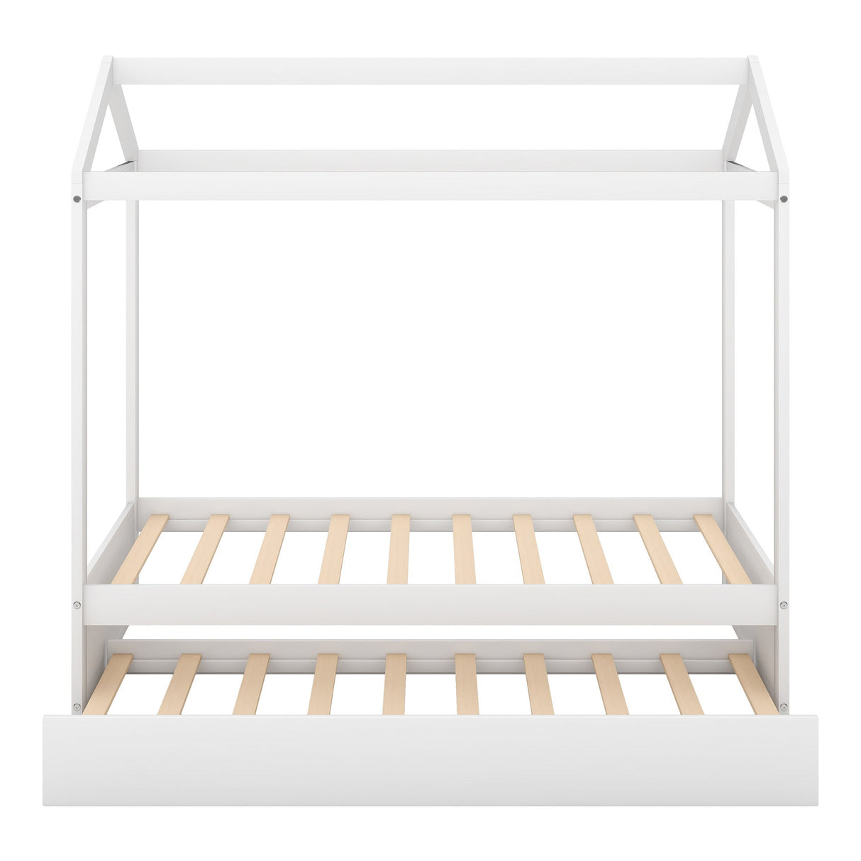 House Bed With Trundle In, Twin Size - White