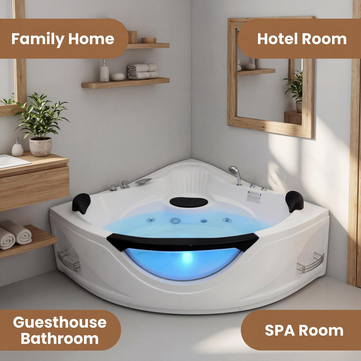59" Corner Whirlpool Bathtub for 2-Person