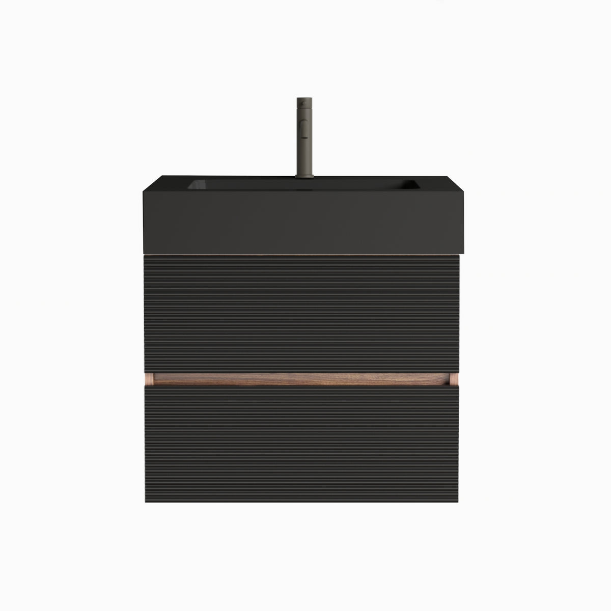 Grace 24-Inch Wall-Mounted Bathroom Vanity, Black with Walnut, Double Drawer
