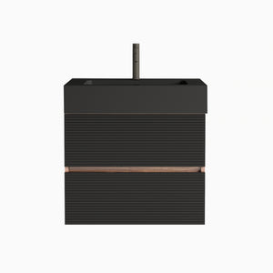 Grace 24-Inch Wall-Mounted Bathroom Vanity, Black with Walnut, Double Drawer
