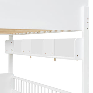 Bunk Bed With 3 Storage Shelves, Adjustable Ladder Left Or Right