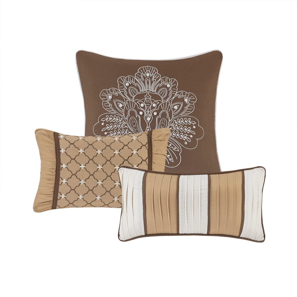 6 Piece Jacquard Quilt Set with Throw Pillows – Brown/Gold King/Cal King