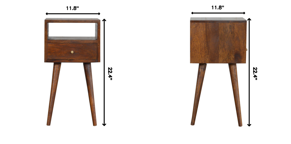Solid Wood Mini Nightstand, 1-Drawer, 1 Open Slot, Chestnut