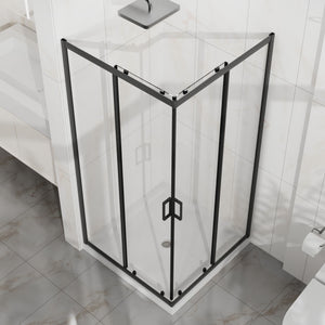 Corner Shower Enclosure With Sliding Door - Matte Black