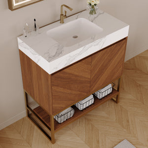 29.9" Modern Free-standing Bathroom Vanity with Ceramic Sink