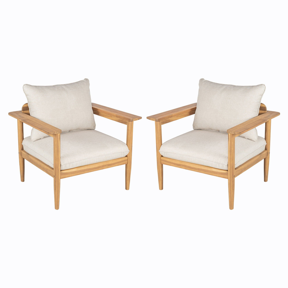 Terassi Outdoor Lounge Chair Set of 2 with Cushions - Beige / Light Teak