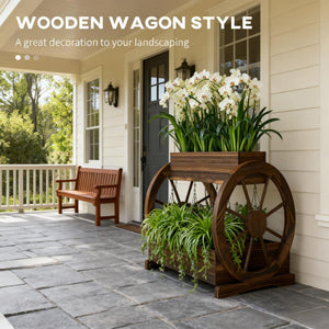 Outdoor Wooden Wagon Planter Box - 3-Tier Raised Garden Bed