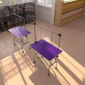 Folding Dog Pet Grooming Table Stainless Steel Frame Rubber Mat On Board With Adjustable Arm And Clamps Pet Dog Cat Grooming Table