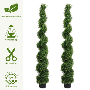 6FT Two-Tone Spiral-Shaped Potted Cedar Tree Set