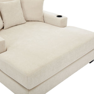 Oversized Chaise Lounger Modern Style Sofa Couch With Pillows, Charge Station & Cup Holders