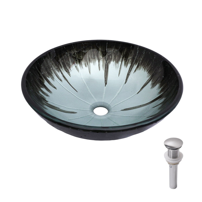 Gray Crackle Vessel Sink with Pop Up Drain – Tempered Glass Bathroom Basin