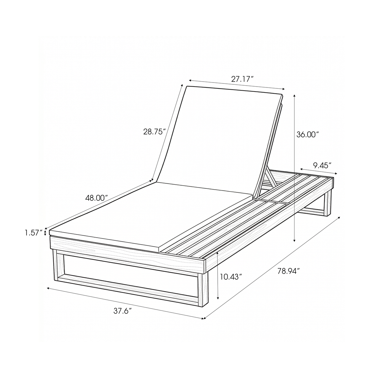 Teak Finish Acacia Wood Chaise Lounge with Leaf Coconut Cushion
