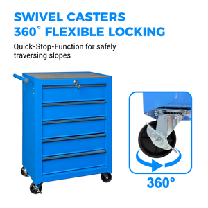 Rolling Metal Tool Chest with 5 Drawers, Blue