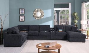Celine - Fabric Corner Sectional Sofa With Right-Facing Chaise, Cupholders, And Charging Ports
