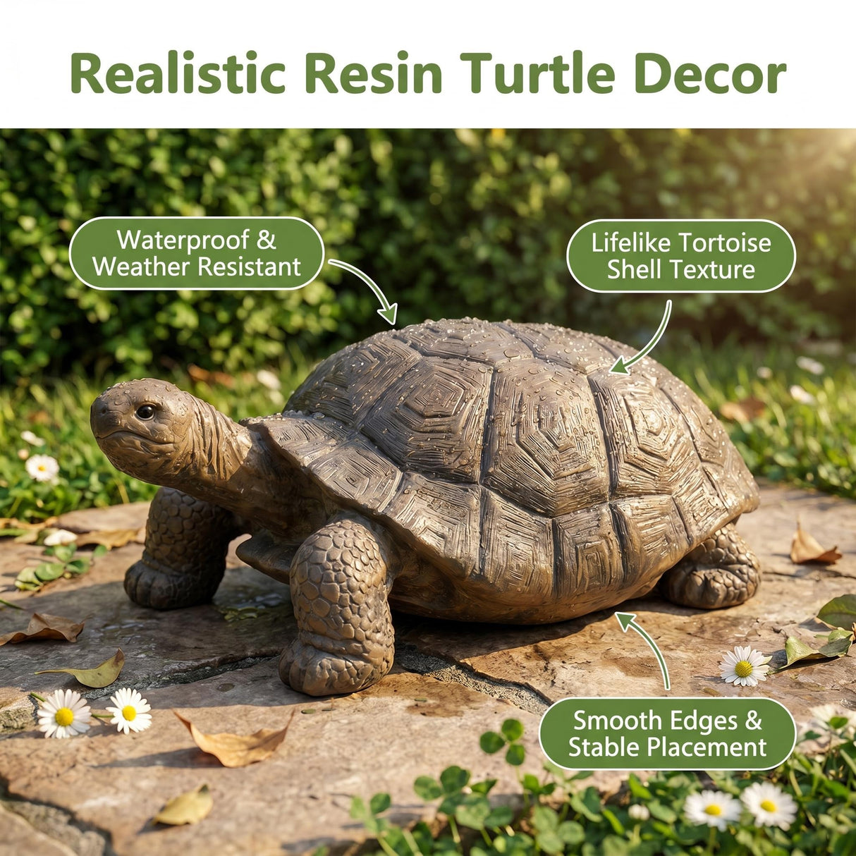 30.51" Long Realistic Tortoise Figurine, 11.22" High Resin Turtle Statue, Large Outdoor Garden Sculpture for Nature Decor & Themed Displays