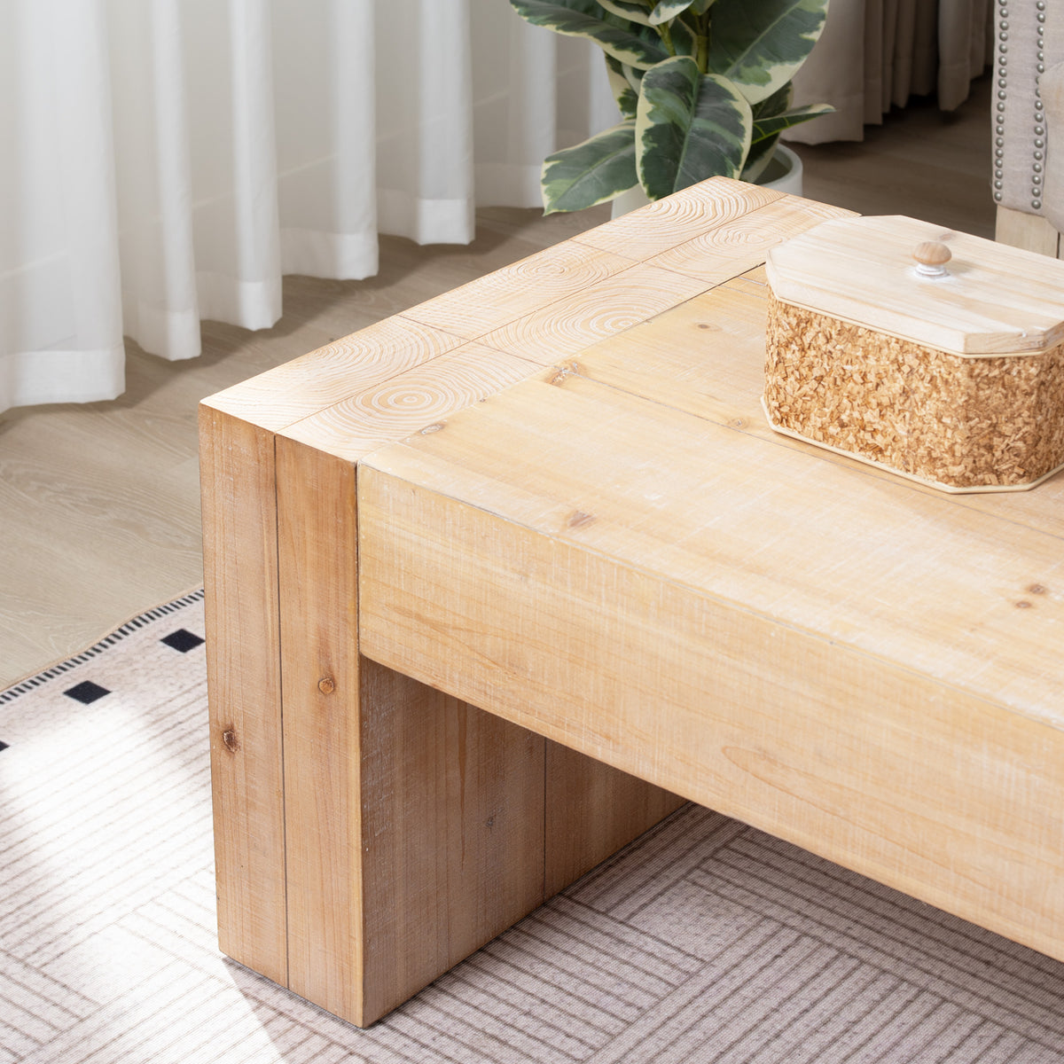 49" Rustic Wood Coffee Table with Whitewashed Finish - Engineered Wood
