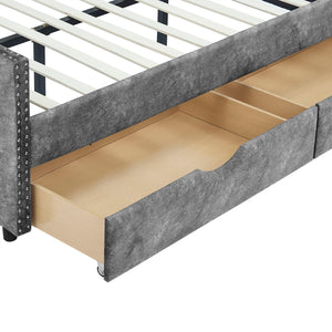 Upholstered Tufted Daybed With Drawers, Waved Arms