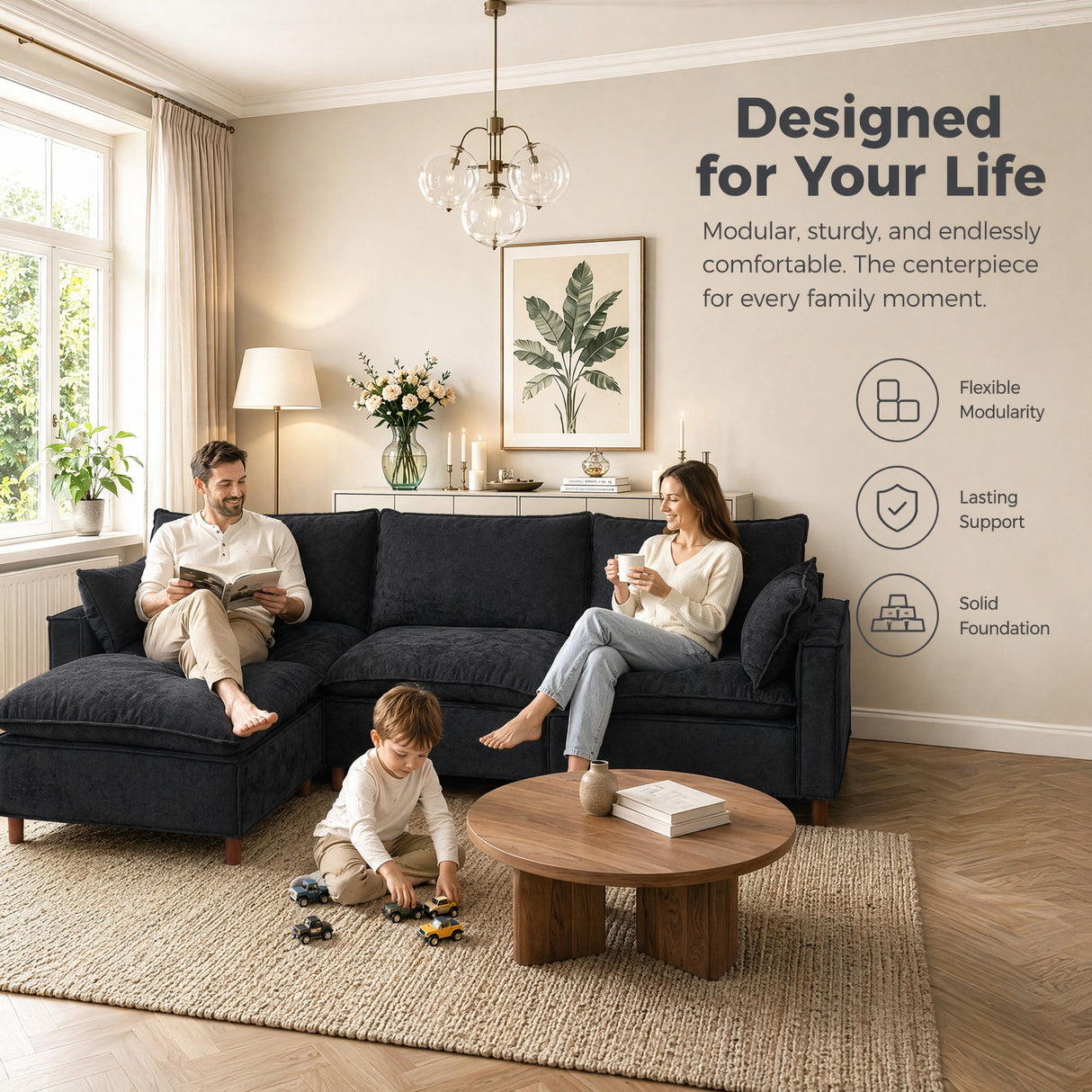 108.5" Modular Sectional L Shape Sofa with Movable Ottoman